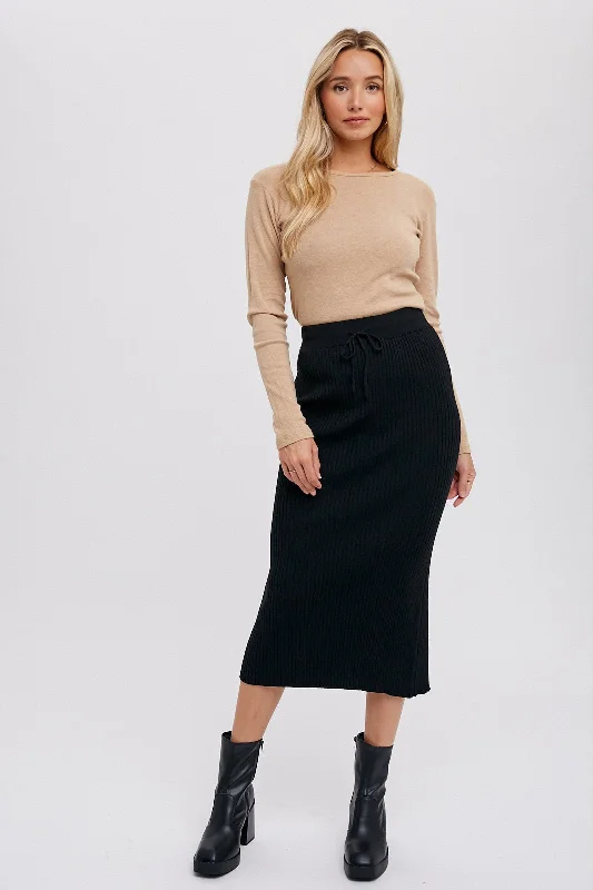 CrinolineBlack Rib Knit Midi Skirt