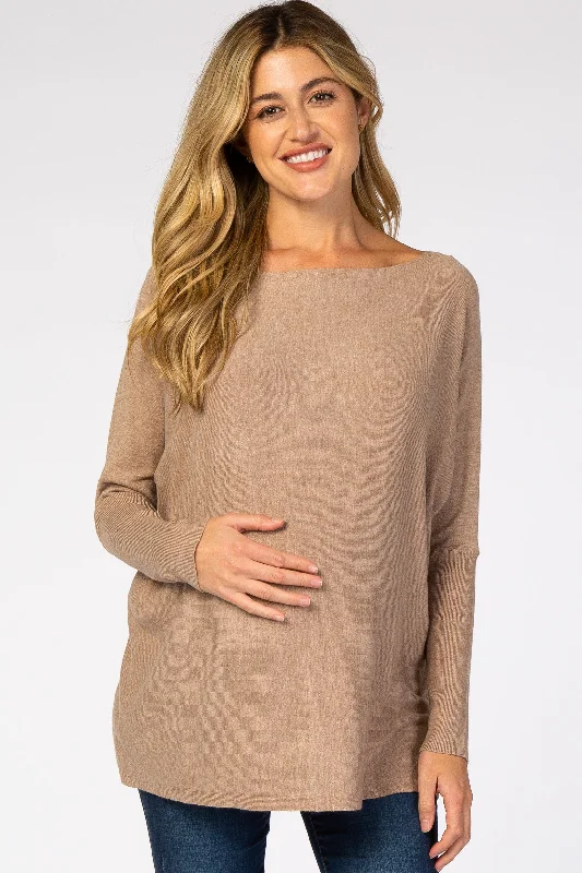 Artist Knit TopsMocha Soft Knit Boatneck Dolman Sleeve Maternity Sweater