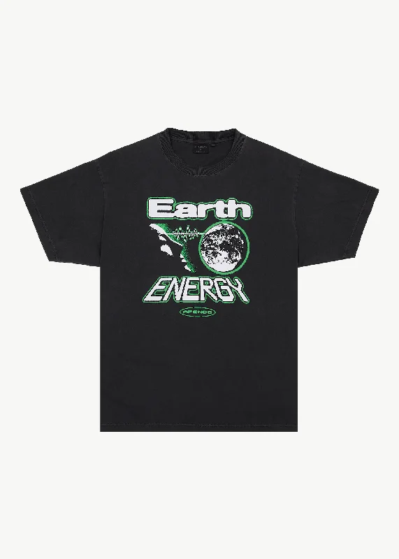 AFENDS Mens Earth Energy - Boxy Fit Tee - Stone BlackWork T-Shirts